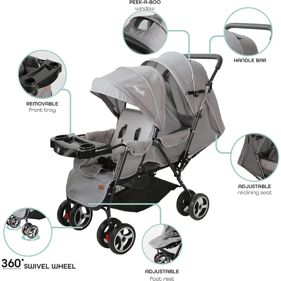 Moon Magnum Twin Stroller, Light grey