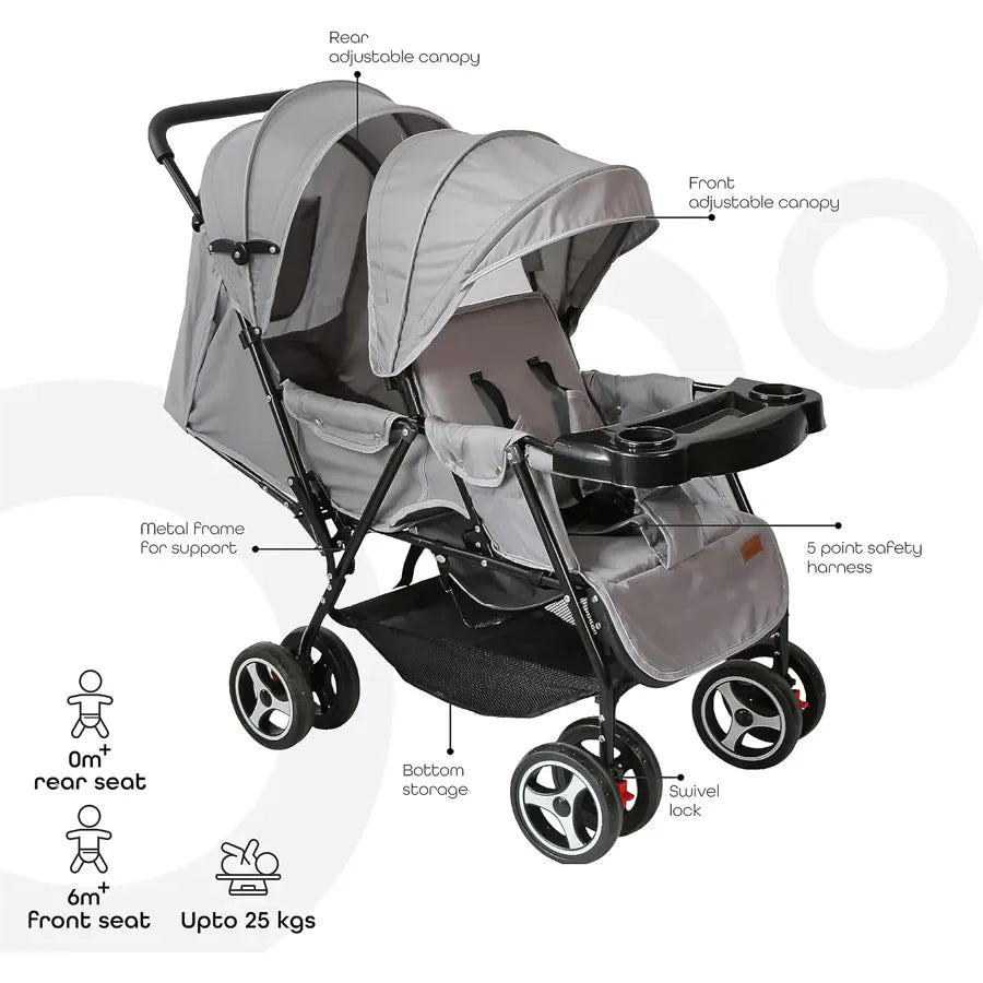 Moon Magnum Twin Stroller, Light grey