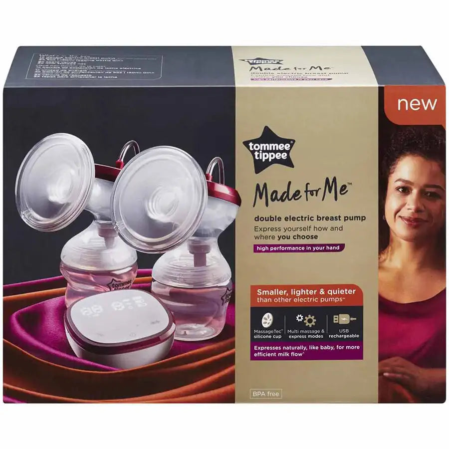 Tommee Tippee Made for Me Double Electric Breast Pump, very quiet USB rechargeable & portable unit with Massage & express modes