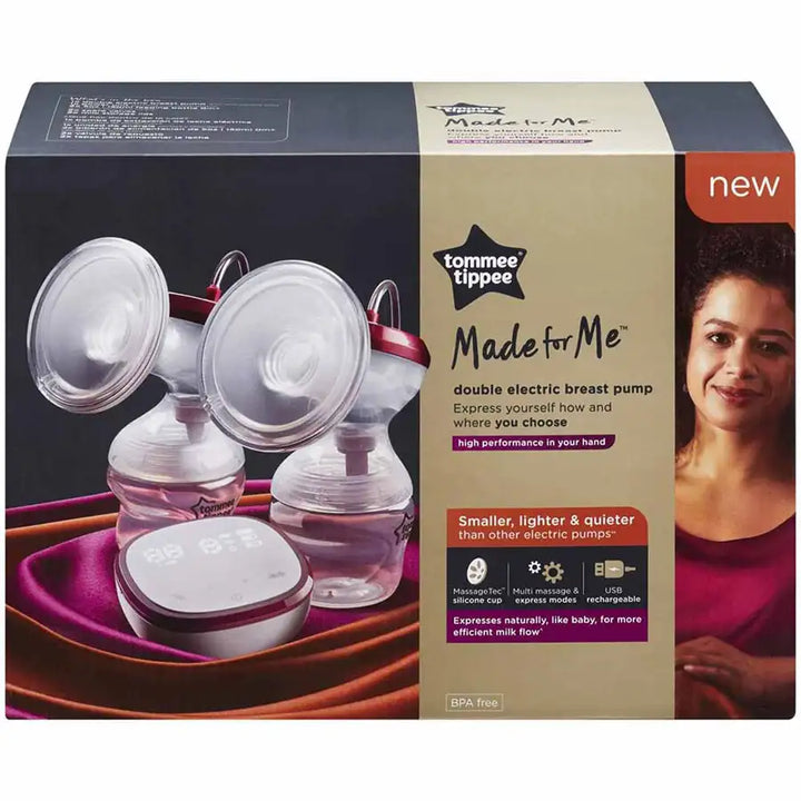 Tommee Tippee Made for Me Double Electric Breast Pump, very quiet USB rechargeable & portable unit with Massage & express modes