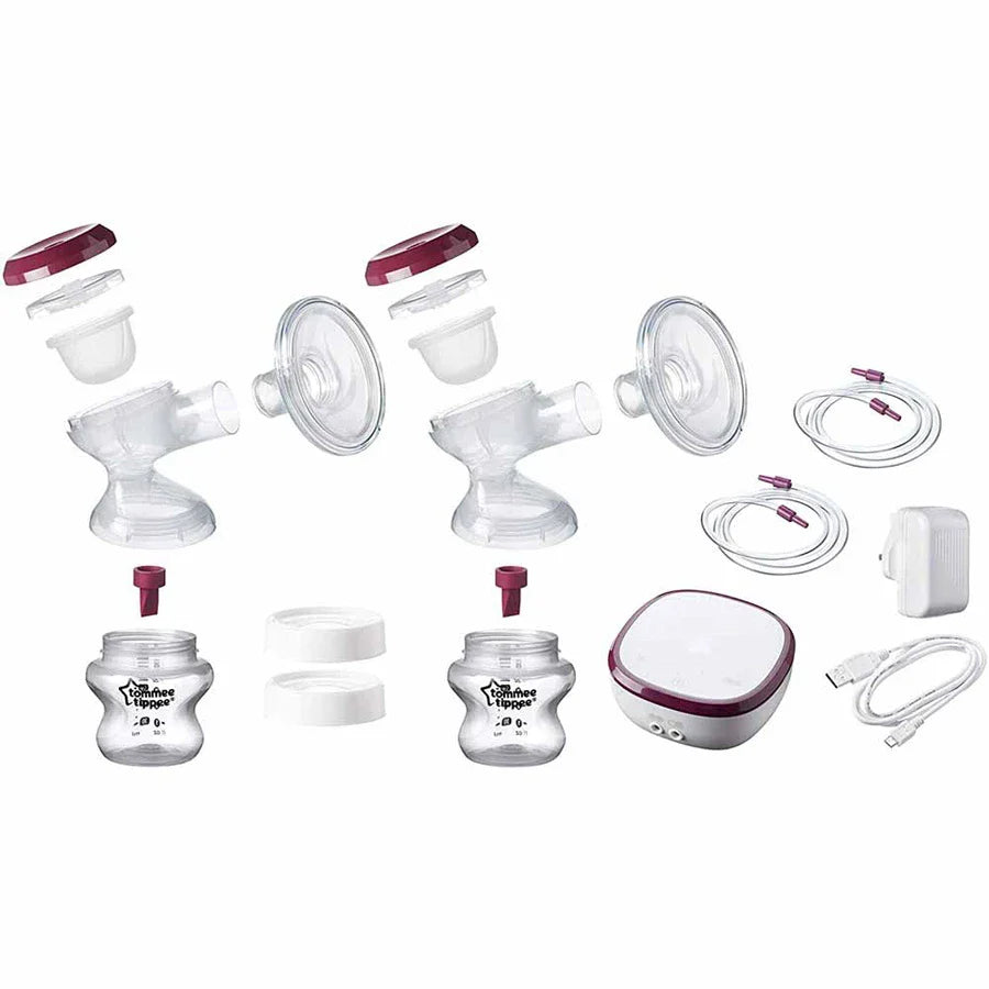 Tommee Tippee Made for Me Double Electric Breast Pump, very quiet USB rechargeable & portable unit with Massage & express modes