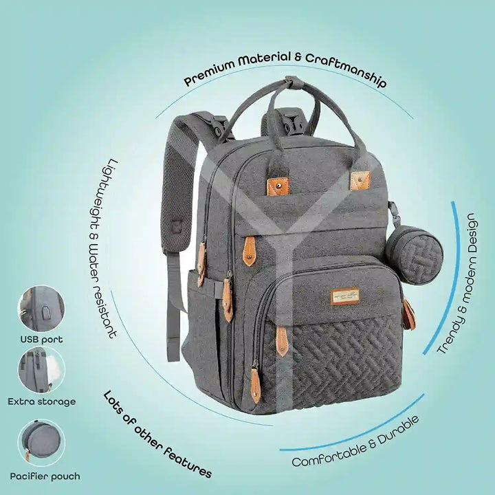 Moon - Kary Me Diaper Bag Backpack With Pacifier Case (Dark Grey)