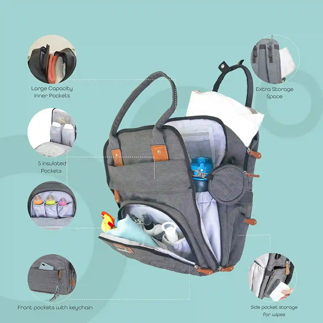 Moon - Kary Me Diaper Bag Backpack With Pacifier Case (Dark Grey)