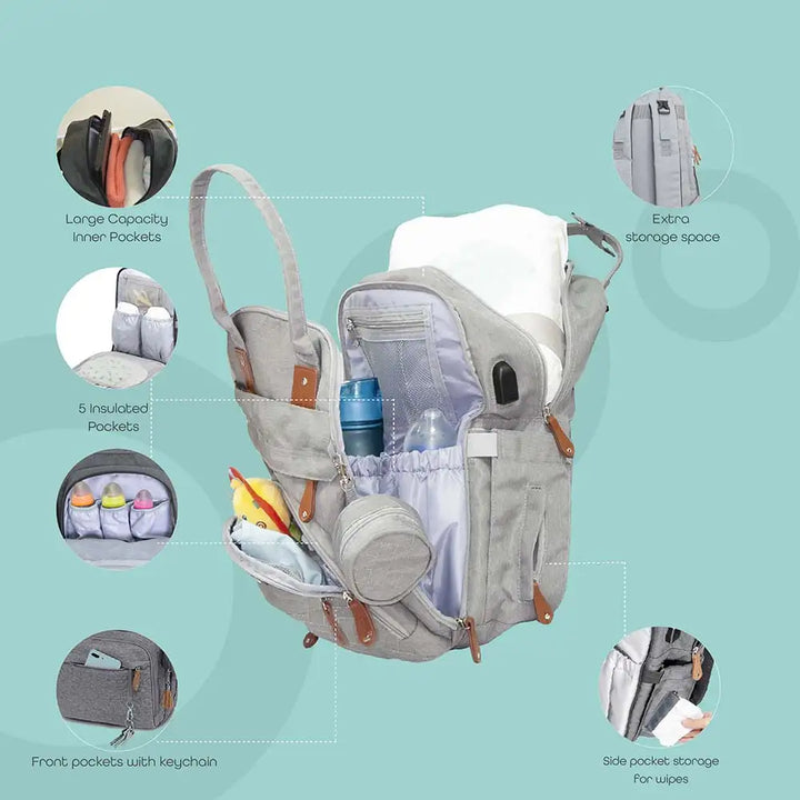 Moon - Kary Me Diaper Bag Backpack With Pacifier Case (Light Grey)