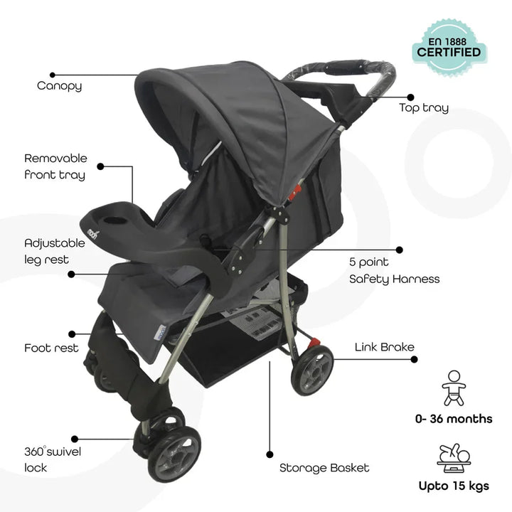 Moon - Bezik - One Fold Stroller (Dark Grey)