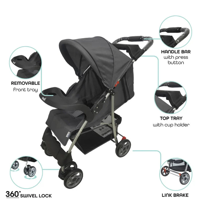 Moon - Bezik - One Fold Stroller (Dark Grey)