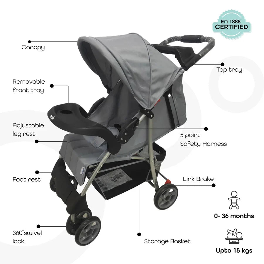 Moon - Bezik - One Fold Stroller (Mid Grey)