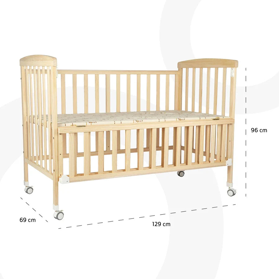 Moon - Wooden Portable Crib - 129 x 69 x 96 cm (Natural Wood)