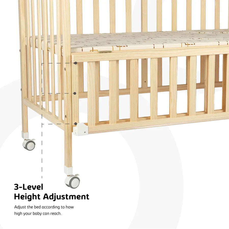 Moon - Wooden Portable Crib - 129 x 69 x 96 cm (Natural Wood)