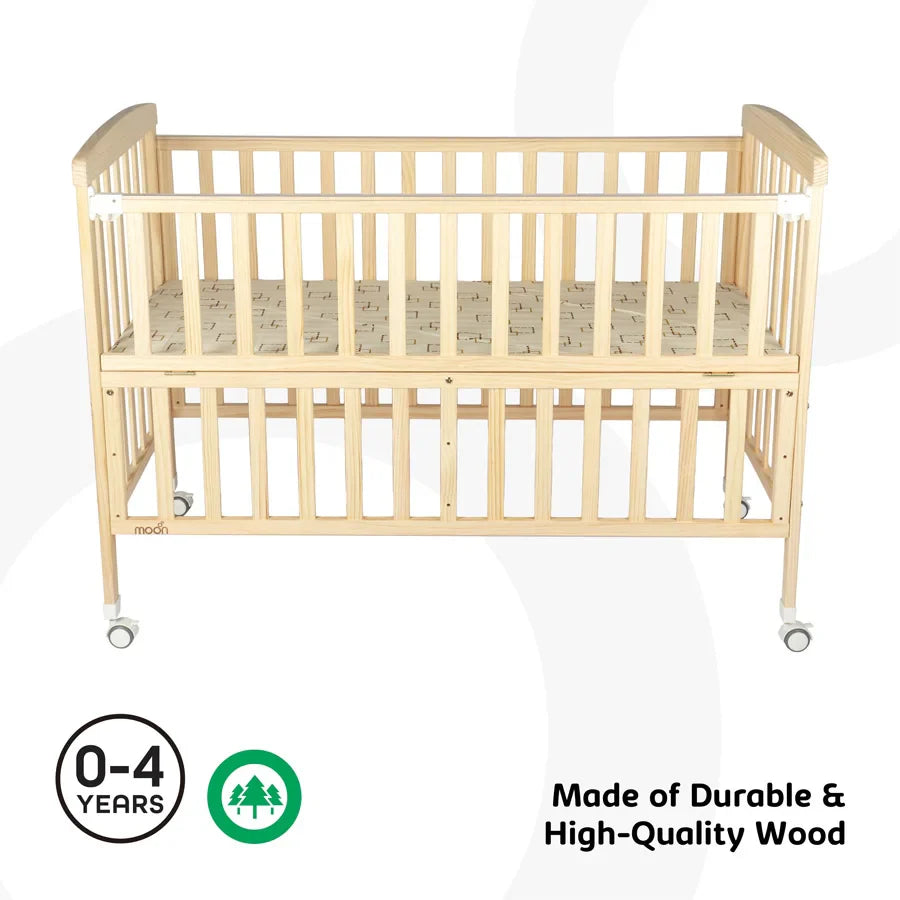 Moon - Wooden Portable Crib - 129 x 69 x 96 cm (Natural Wood)