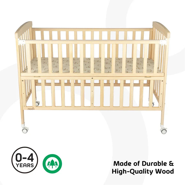 Moon - Wooden Portable Crib - 129 x 69 x 96 cm (Natural Wood)