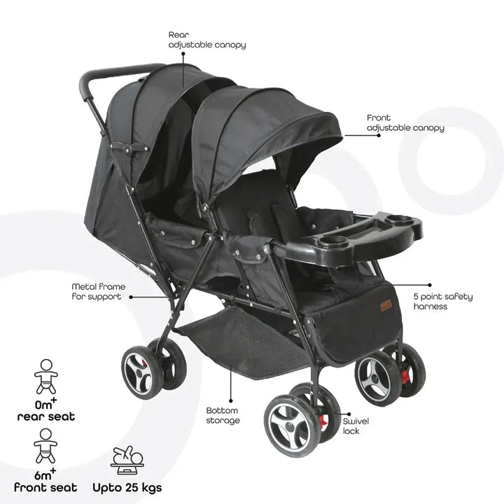 Moon Magnum Tandem Easy Fold Twin Travel Stroller (Black)