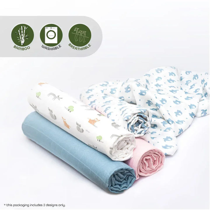 Moon - Bamboo Muslin Wrap/ Swaddle (Elephant Print & Blue)