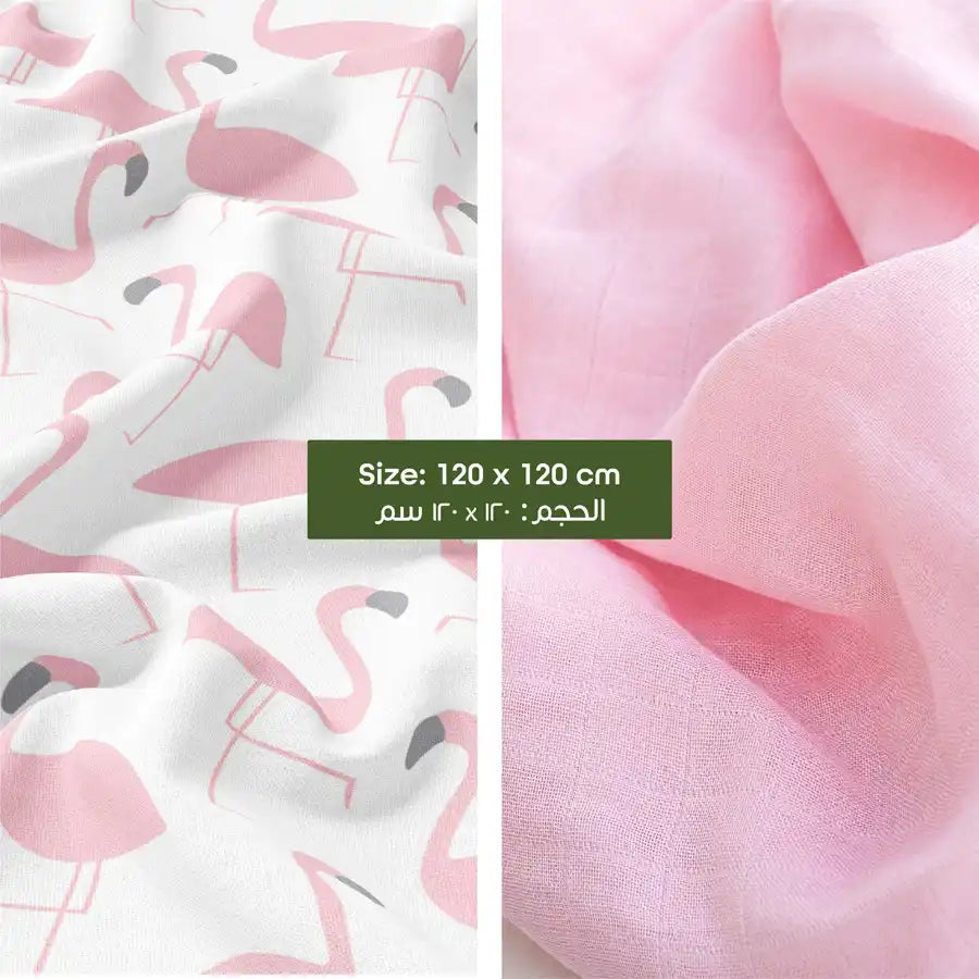 Moon - Bamboo Muslin Wrap/ Swaddle (Flamingo Print & Pink)