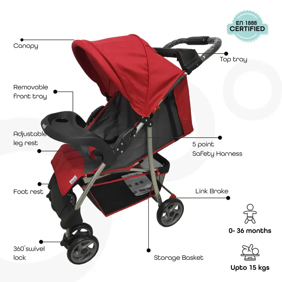 Moon - Bezik - One Fold Stroller (Fire Red)