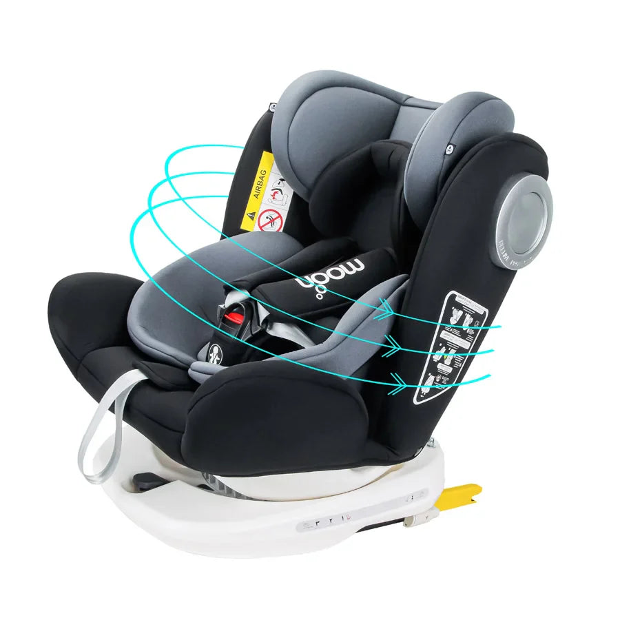 Moon - Gyro Baby Car Seat For Child Group 0+/1/2/3 (0-36 Kg/0-12 Year) Isofix+ Top Tether Rotation 360° - Black