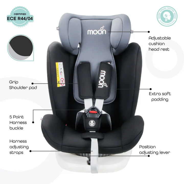 Moon - Gyro Baby Car Seat For Child Group 0+/1/2/3 (0-36 Kg/0-12 Year) Isofix+ Top Tether Rotation 360° - Black