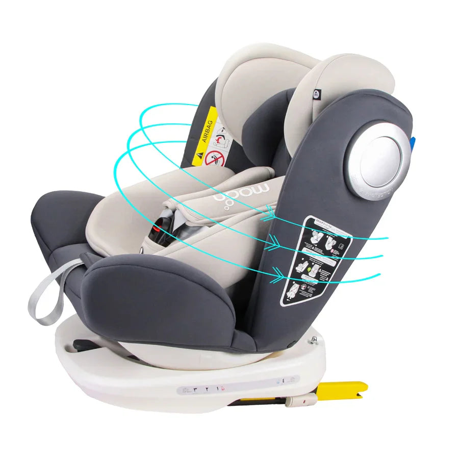 Moon - Gyro Baby Car Seat For Child Group 0+/1/2/3 (0-36 Kg/0-12 Year) Isofix+ Top Tether Rotation 360° Grey