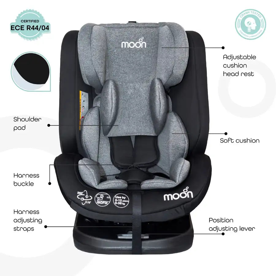 Moon - Rover -Baby/Infant Car Seat Group:(0+,1,2,3) (0-12 Years) 360° Rotate - Black