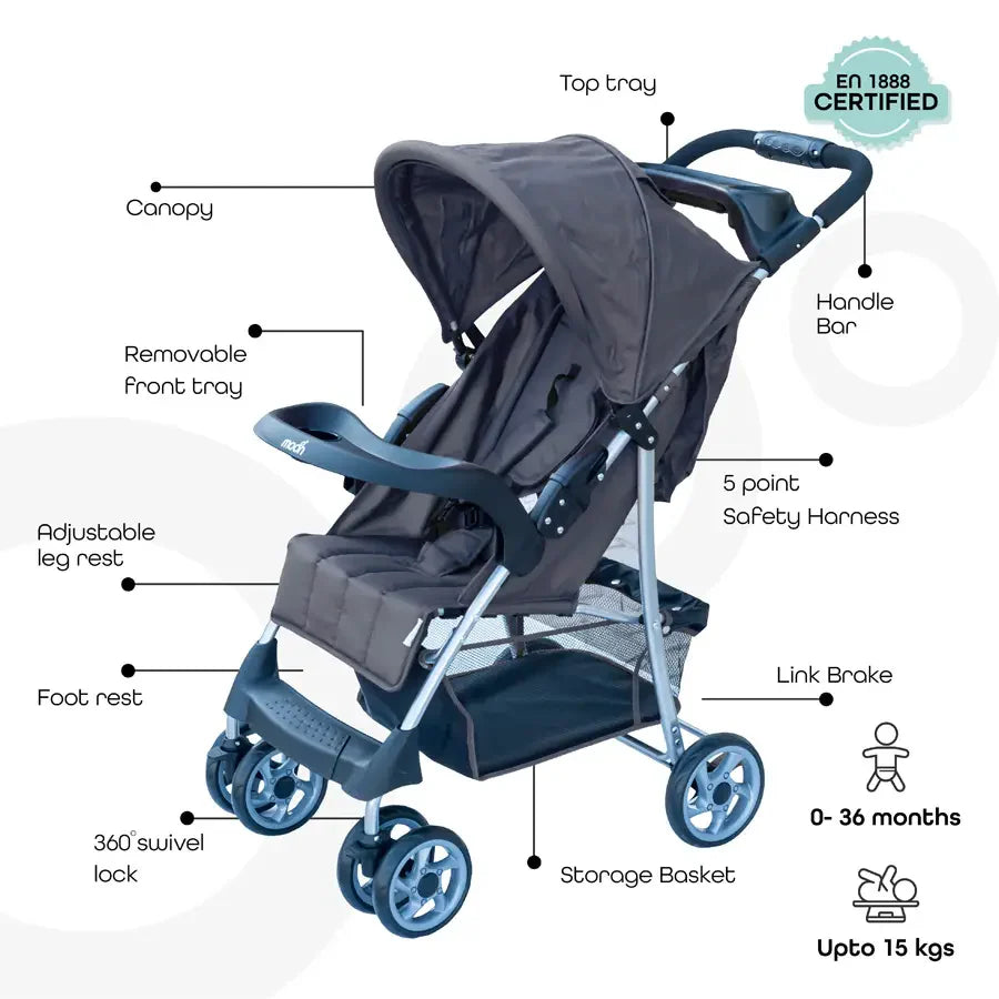 Moon - Trek - One Fold Stroller (Slate Grey)