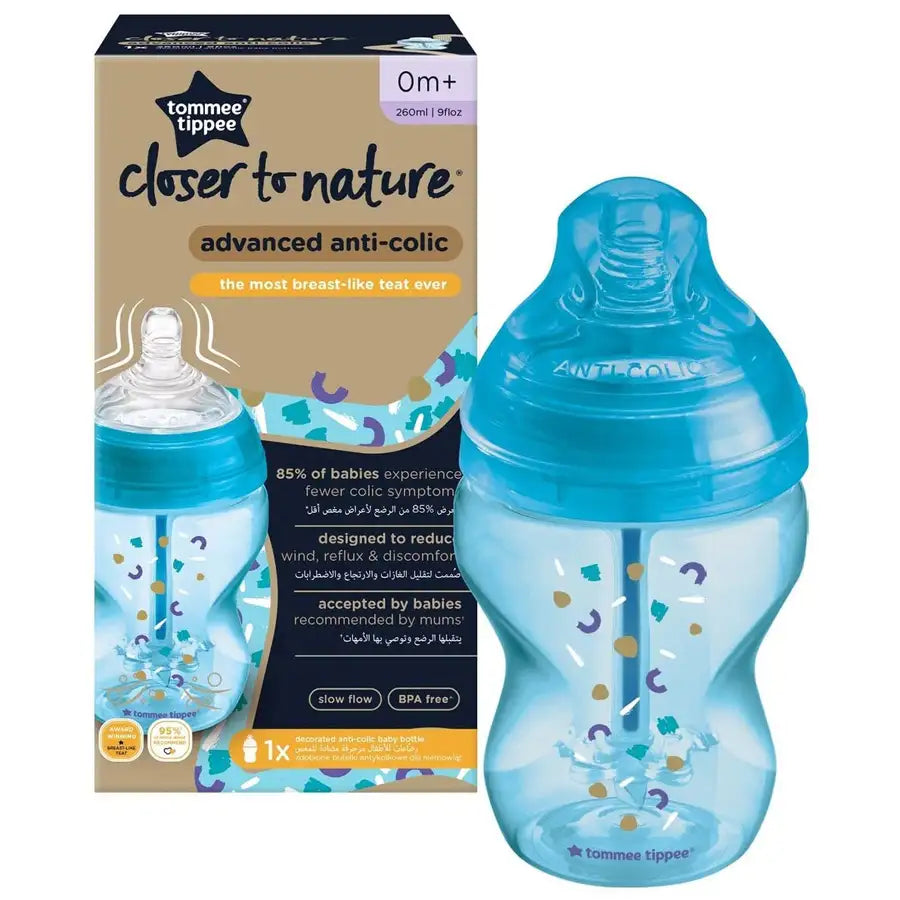 Tommee Tippee Advanced Anti-Colic Feeding Bottle, 260ml x1 - Boy