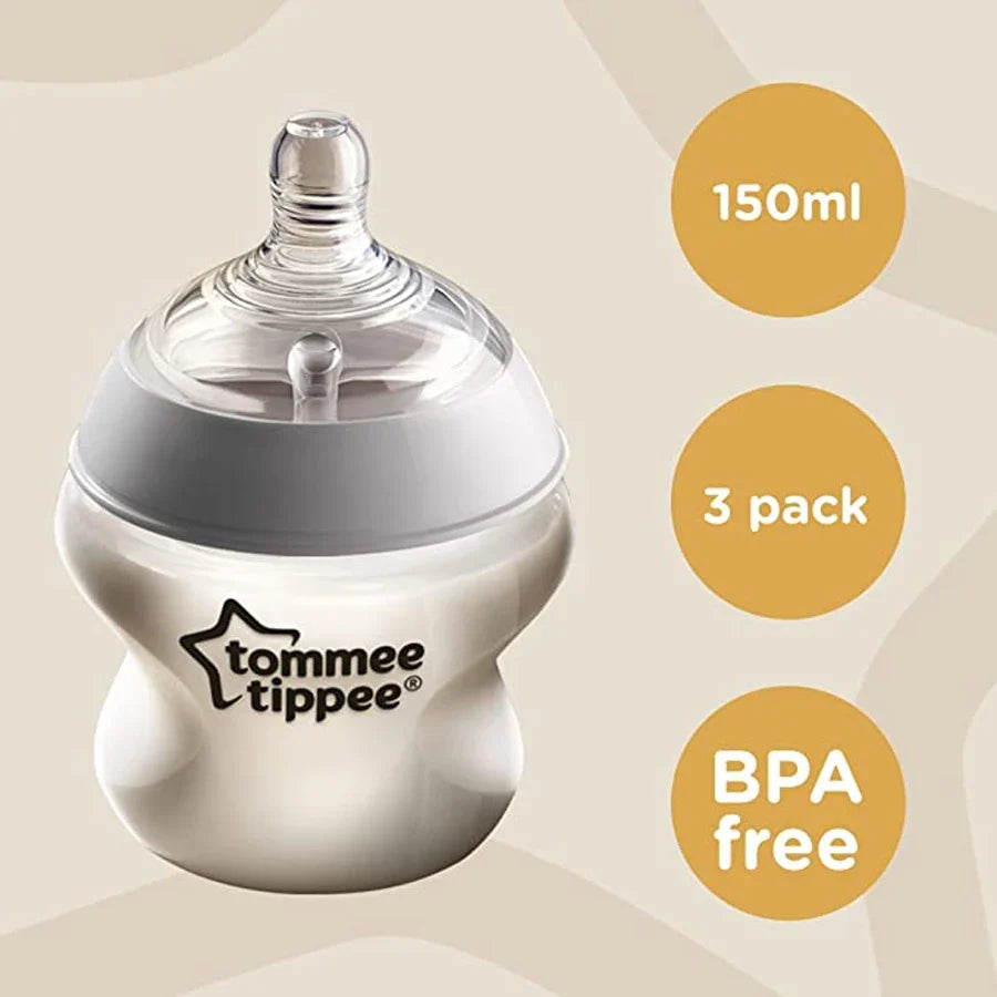 Tommee Tippee Closer To Nature Baby Bottle, 150 Ml, PP, 0m+ (Pack of 3)