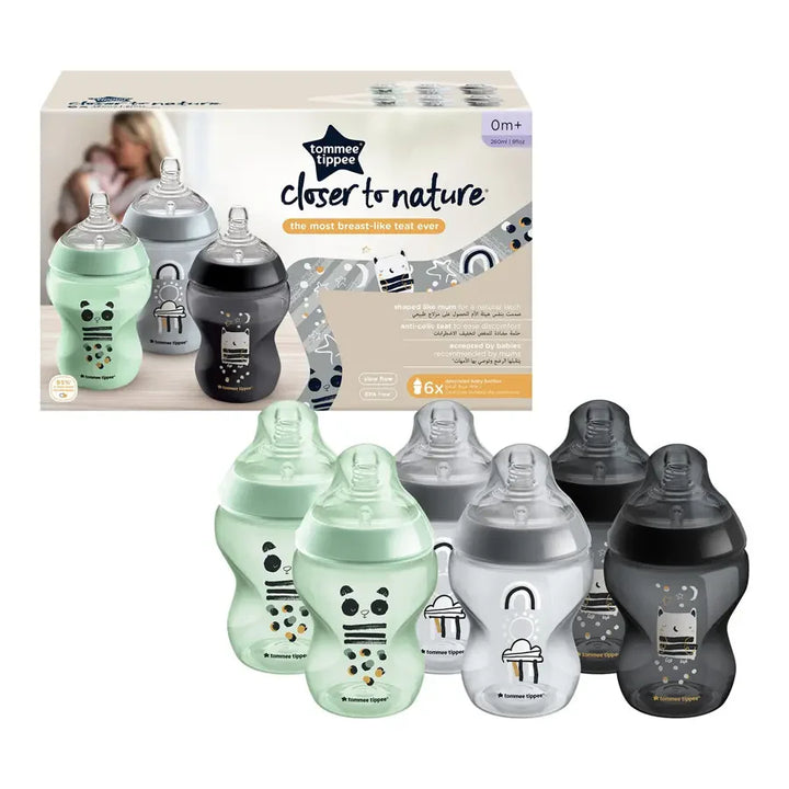 Tommee Tippee 260ml Closer to Nature Baby Bottles - Ollie & Pip (Pack of 6)