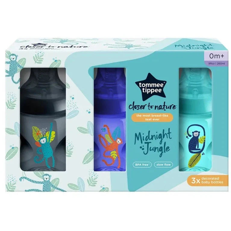 Tommee Tippee Closer To Nature Baby Bottles Breast Mimicking Nipple Anti Colic Valve 260ml, (Pack of 3) Blue