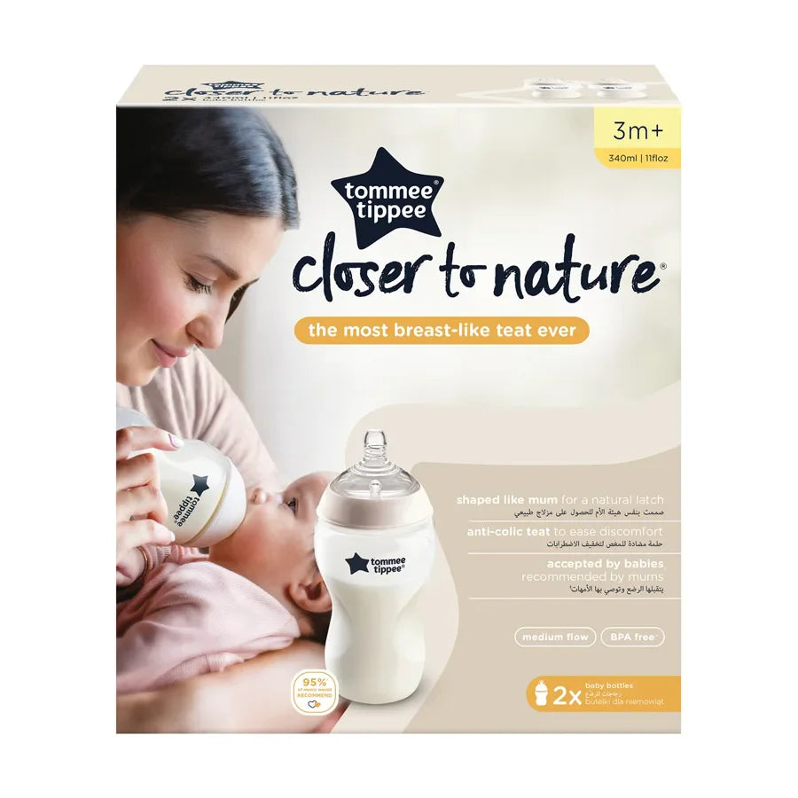 Tommee Tippee Closer to Nature Feeding Bottle, 340ml x 2 - Clear