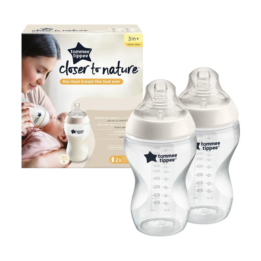 Tommee Tippee Closer to Nature Feeding Bottle, 340ml x 2 - Clear