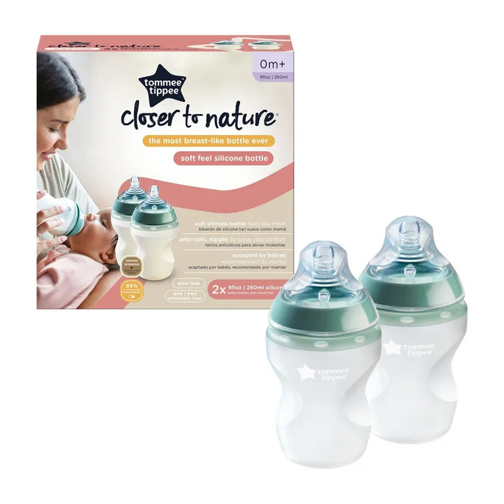 Tommee Tippee Closer to Nature Soft Feel Silicone Baby Bottles - 260ml, Pack of 2