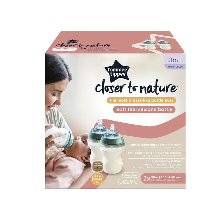 Tommee Tippee Closer to Nature Soft Feel Silicone Baby Bottles - 260ml, Pack of 2