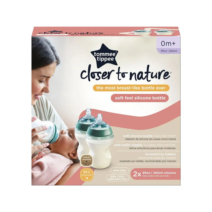 Tommee Tippee Closer to Nature Soft Feel Silicone Baby Bottles - 260ml, Pack of 2