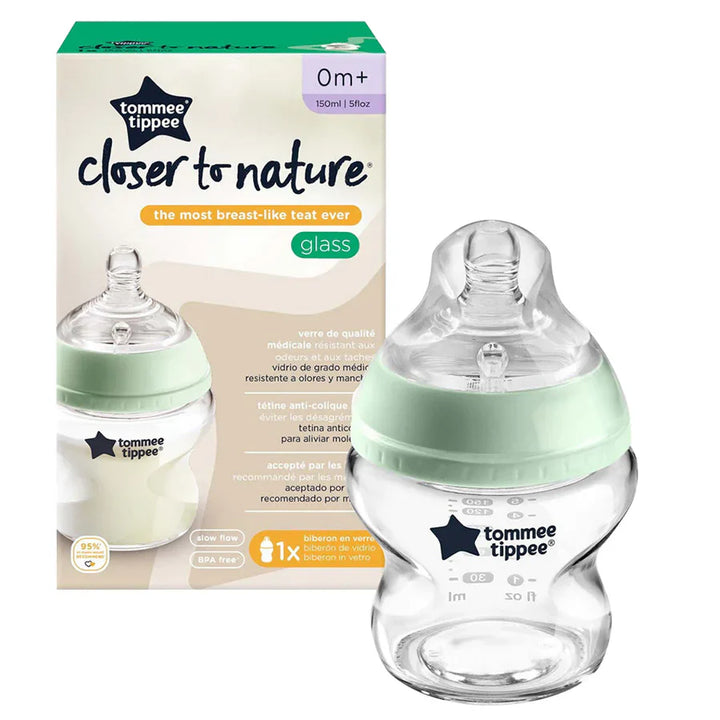 Tommee Tippee Closer to Nature Glass Feeding Bottle, 150ml x 1 -Clear