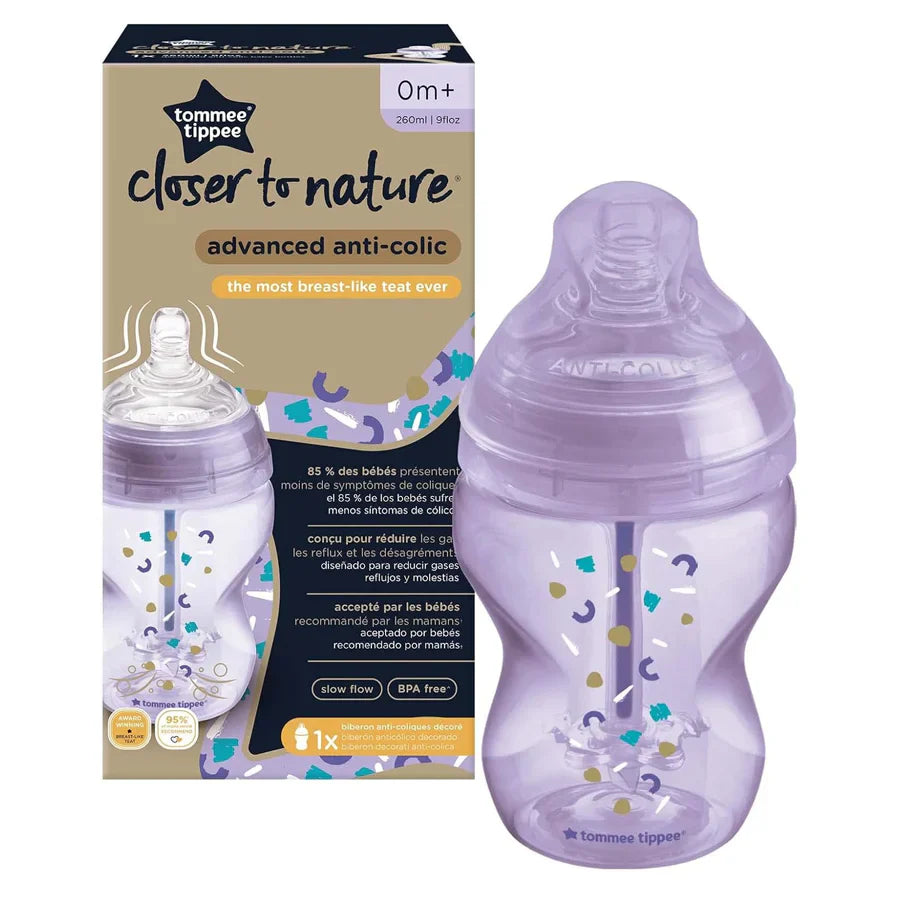 Tommee Tippee Advanced Anti-Colic Feeding Bottle, 260ml x1 - Girl