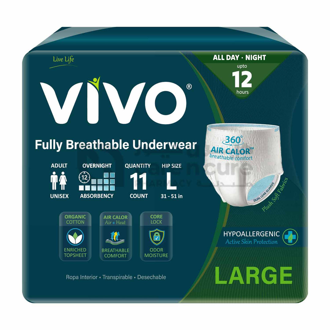 VIVO adult Pants Large 12 hour, 11 Pieces (Breathable & Hypoallergenic)