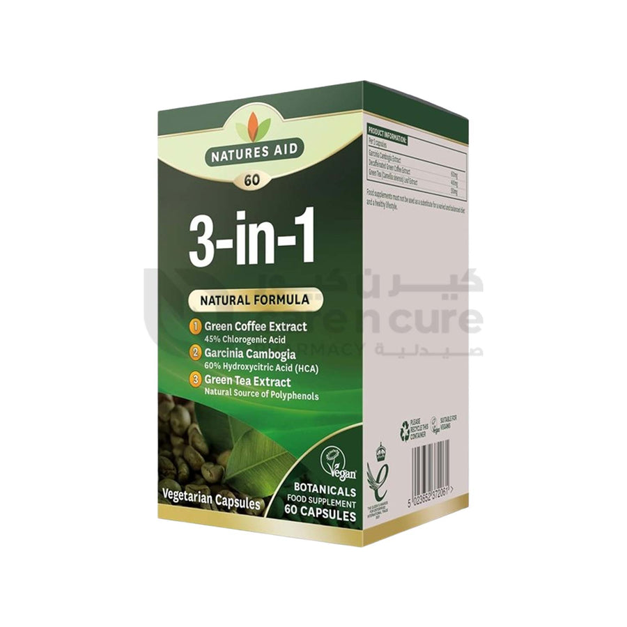 Natures Aid 3 In 1 Natural Green Coffee Garcinia Cambogia Capsules 60 Pieces