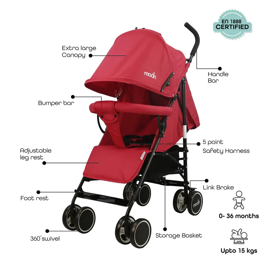 Moon Neo Plus Light Weight Travel Stroller (Fire Red)