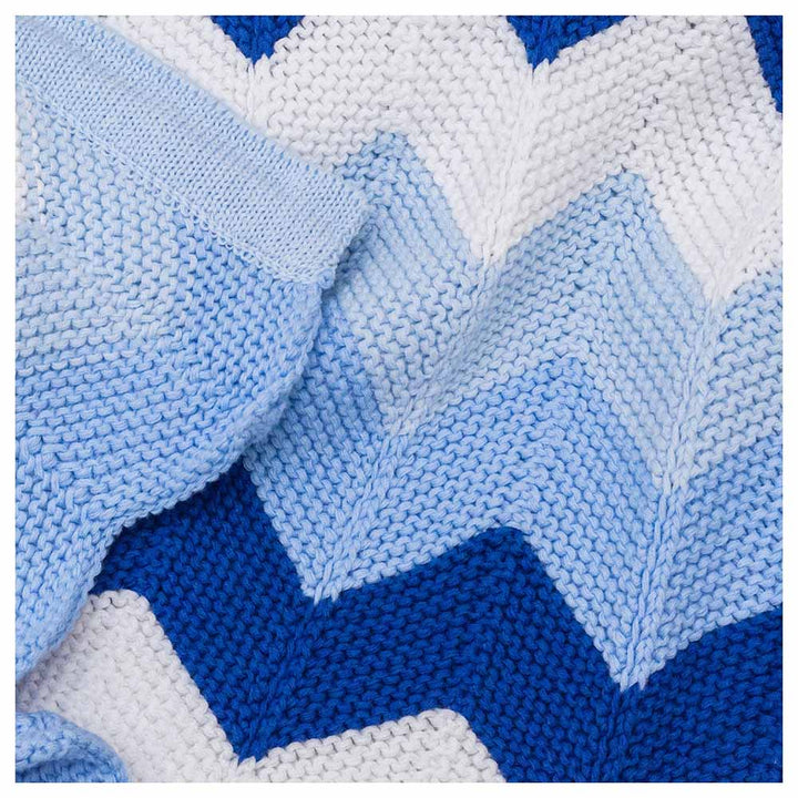 Moon - Snugly 100% Cotton Knitted Baby Blanket (Blue)