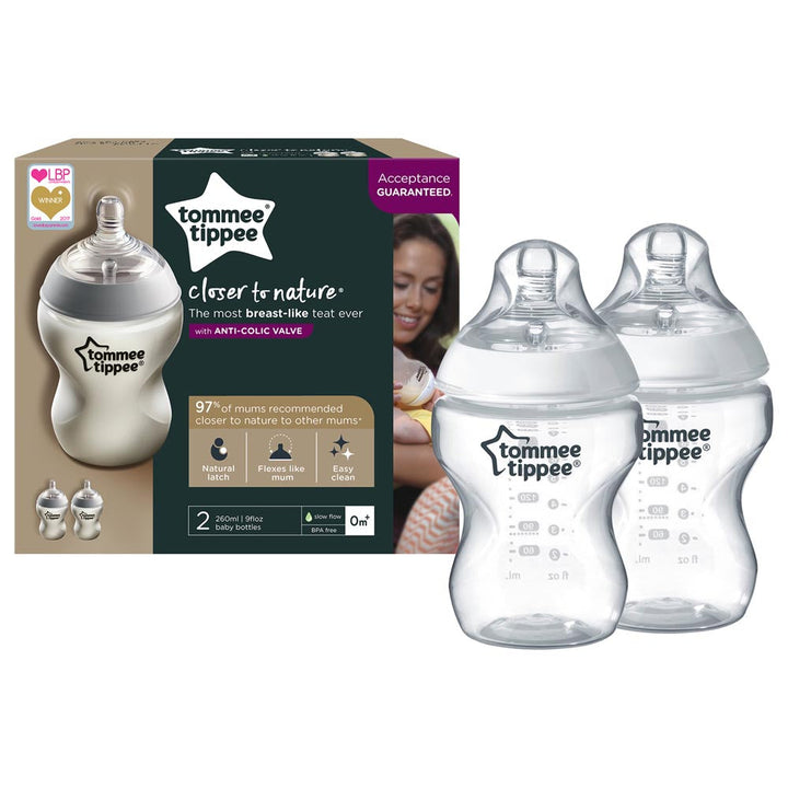 Tommee Tippee Closer to Nature Feeding Bottle, 260ml x 2 - Clear