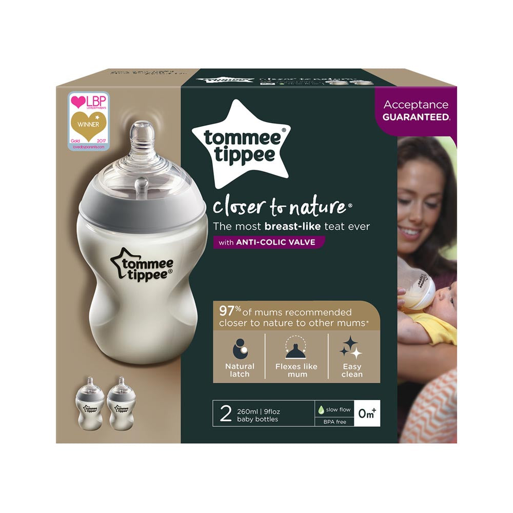 Tommee Tippee Closer to Nature Feeding Bottle, 260ml x 2 - Clear