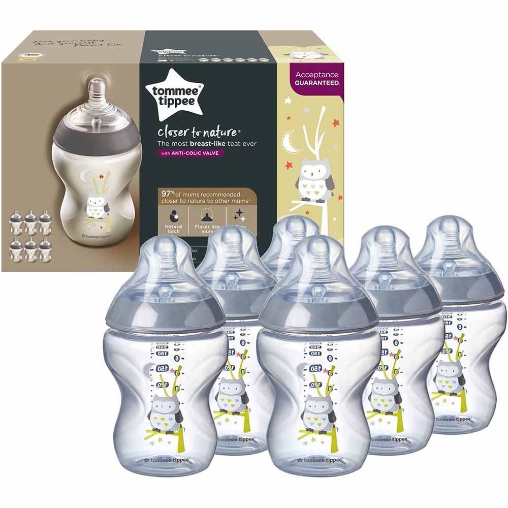 Tommee Tippee Closer to Nature Feeding Bottle, 260ml x 6 - Clear