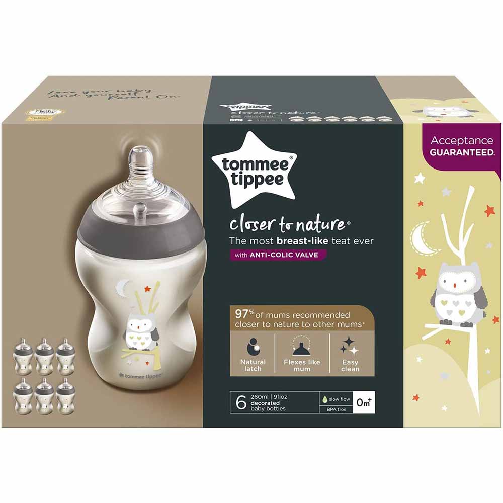 Tommee Tippee Closer to Nature Feeding Bottle, 260ml x 6 - Clear