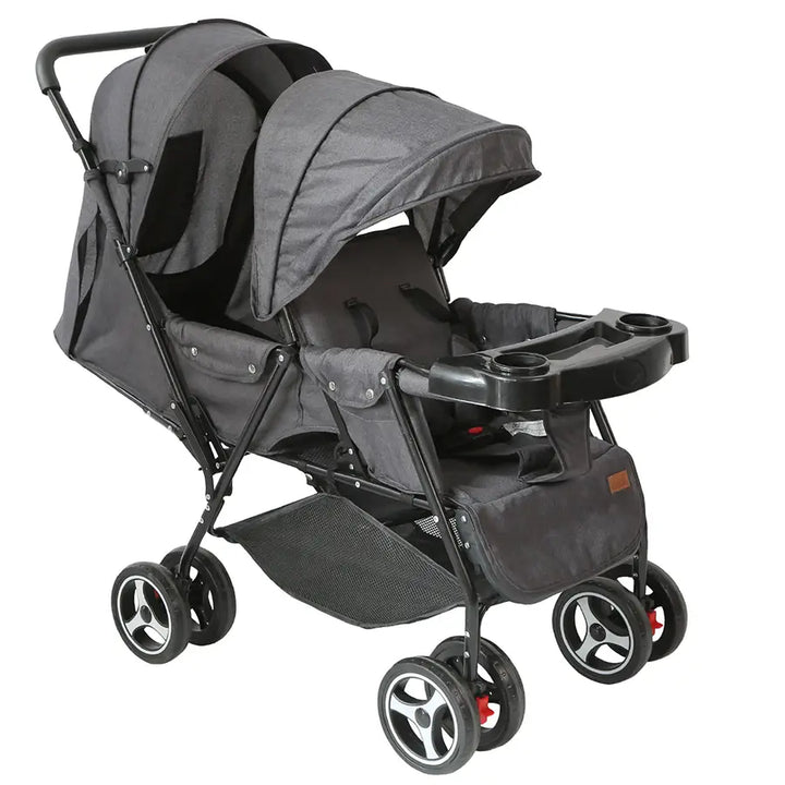 Moon Magnum Tandem Easy Fold Twin Travel Stroller (Black + Grey dots)