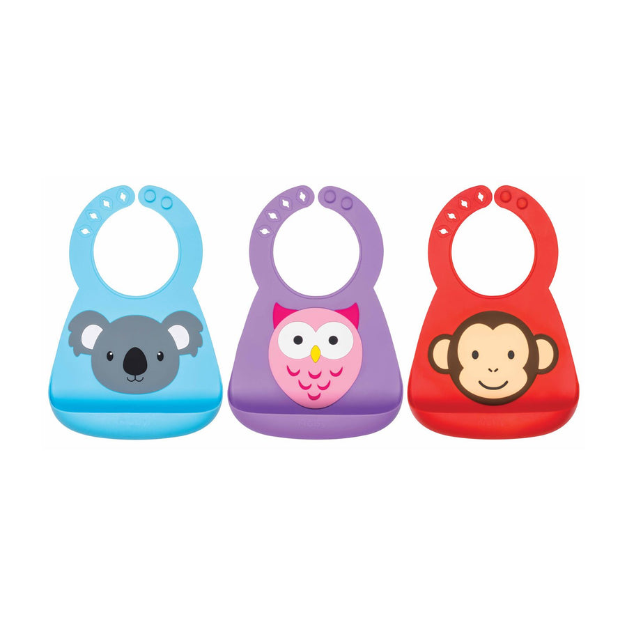 Nuby 1Pk 3D Silicone Bib In Animal Designs