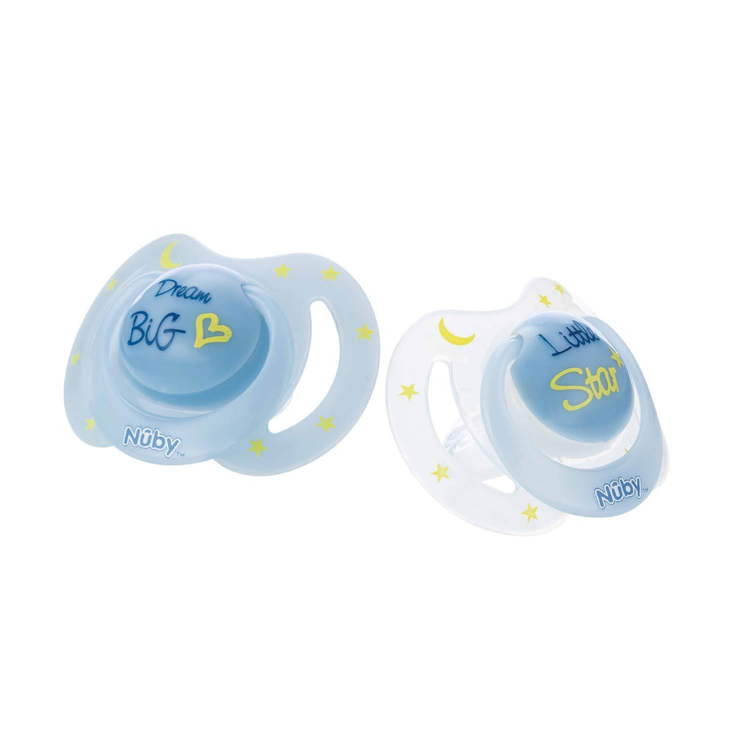 Nuby 2P Bowtie Glow In The Dark Oval Pacifier 0-6M