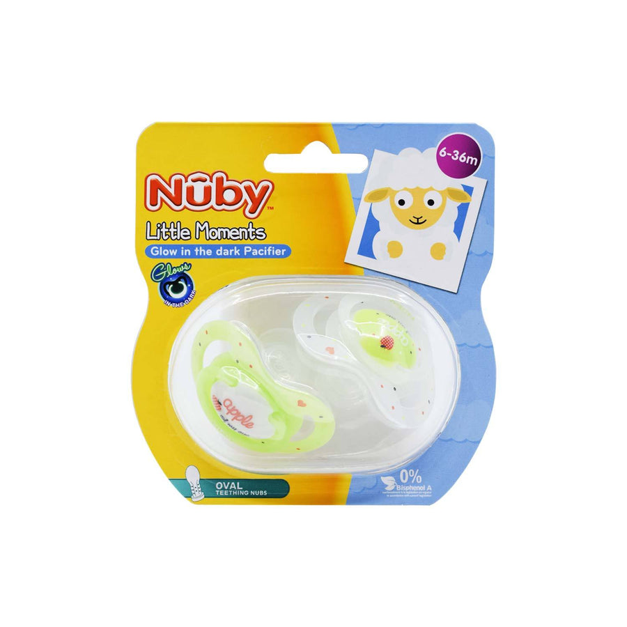 Nuby2P Bowtie Glow In The Dark Oval Pacifier 6-36M