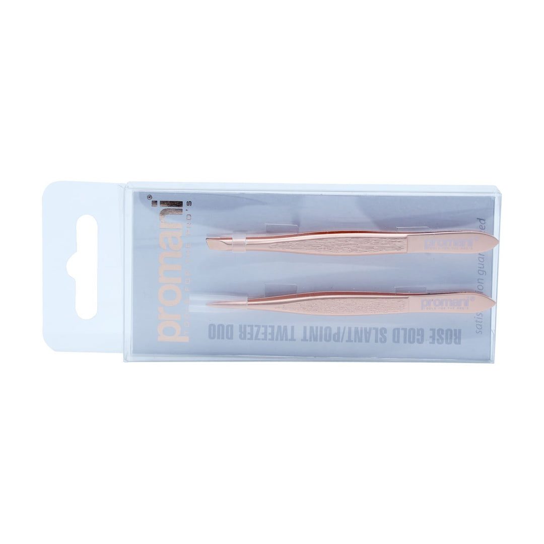 Promani̇ Rose Gold Slant/Point Tweezer Duo Pr-928