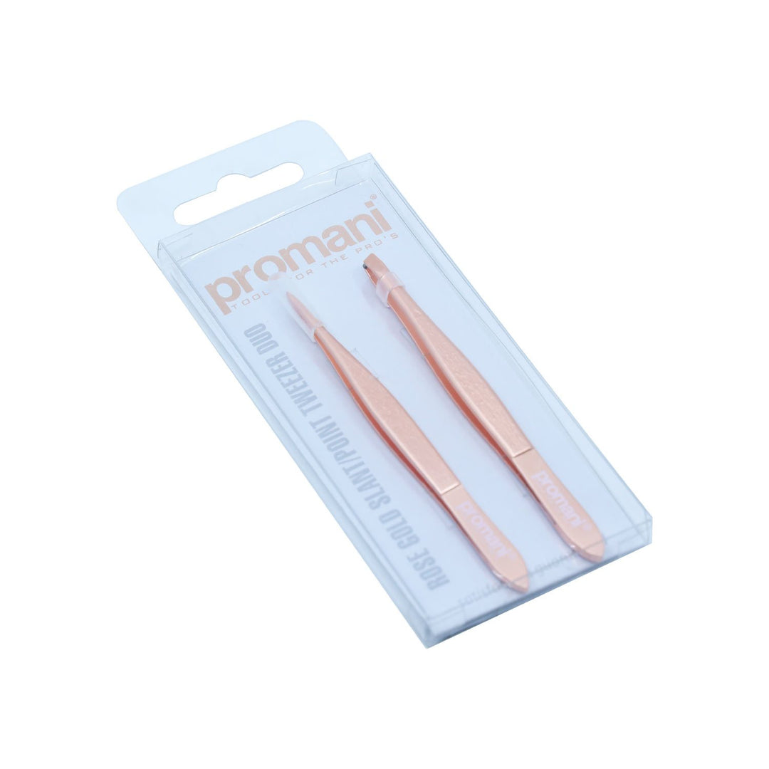 Promani̇ Rose Gold Slant/Point Tweezer Duo Pr-928